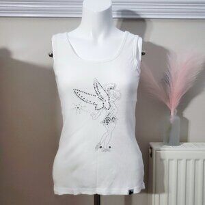 Original Disney Vintage Tinkerbell Ribbed Tank Silver/White- Size S (never used)